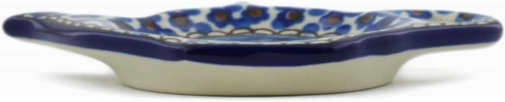 Authentic Polish Pottery Tea Bag or Lemon Plate Signature UNIKAT in Cobalt Poppies Design Handmade in Bolesławiec Poland by Ceramika Artystyczna   Certificate of Authenticity