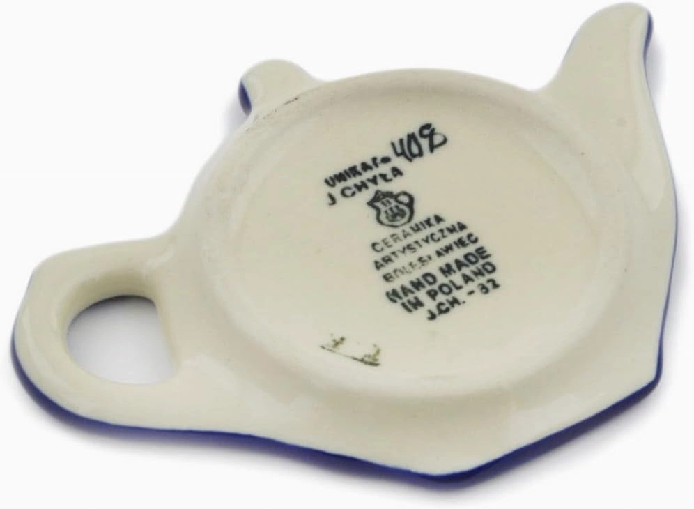Authentic Polish Pottery Tea Bag or Lemon Plate Signature UNIKAT in Cobalt Poppies Design Handmade in Bolesławiec Poland by Ceramika Artystyczna   Certificate of Authenticity