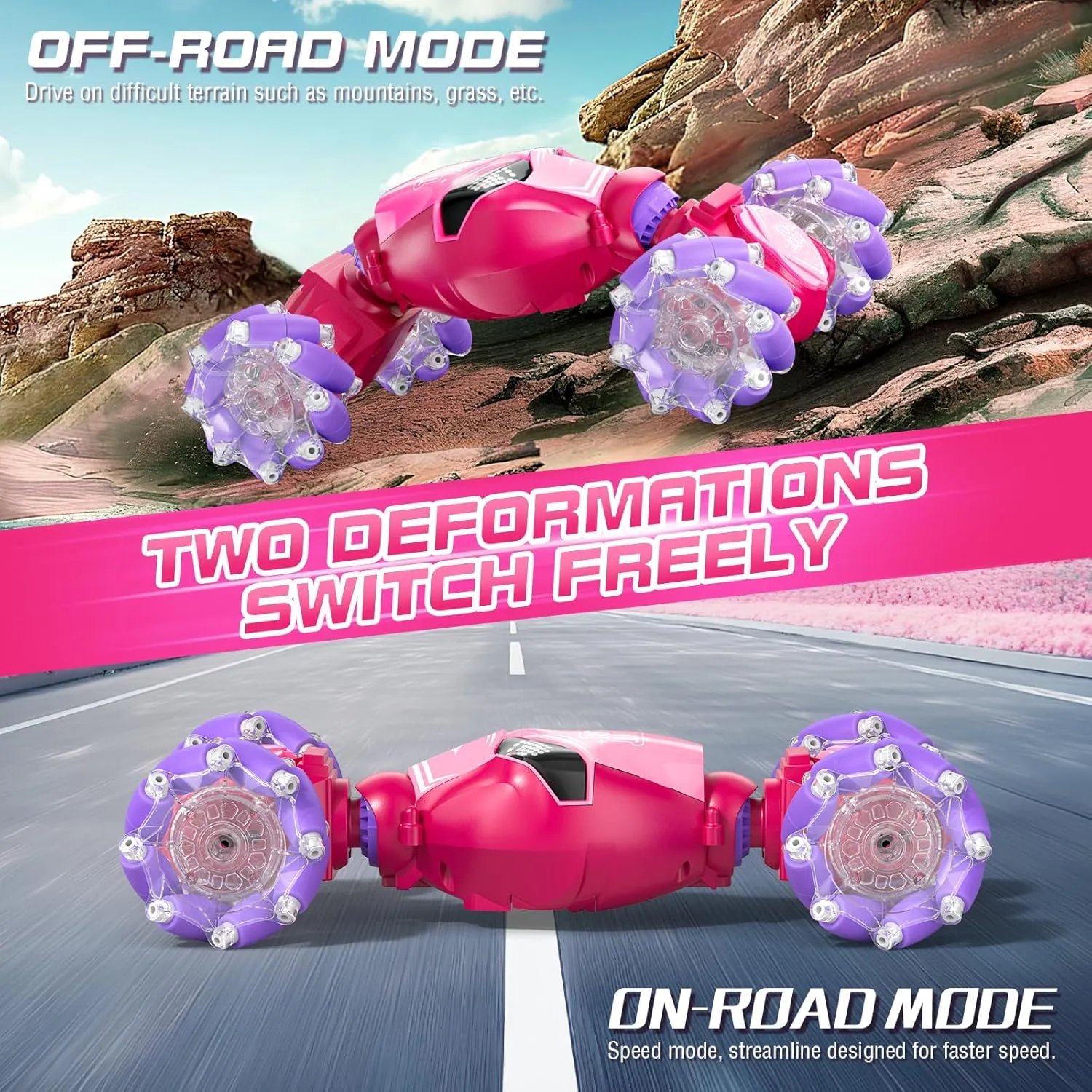 Axirata Gesture Sensing RC Stunt Car with Lights & Music for Girls Kids 6-12 Year Old 4WD 2.4GHz Hand Controlled Remote Control Car 360° Rotation Off-Road Toy Car Gift for Girls Kids(Pink)