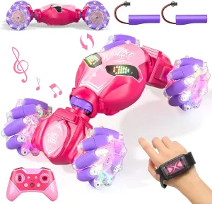 Axirata Gesture Sensing RC Stunt Car with Lights & Music for Girls Kids 6-12 Year Old 4WD 2.4GHz Hand Controlled Remote Control Car 360° Rotation Off-Road Toy Car Gift for Girls Kids(Pink)