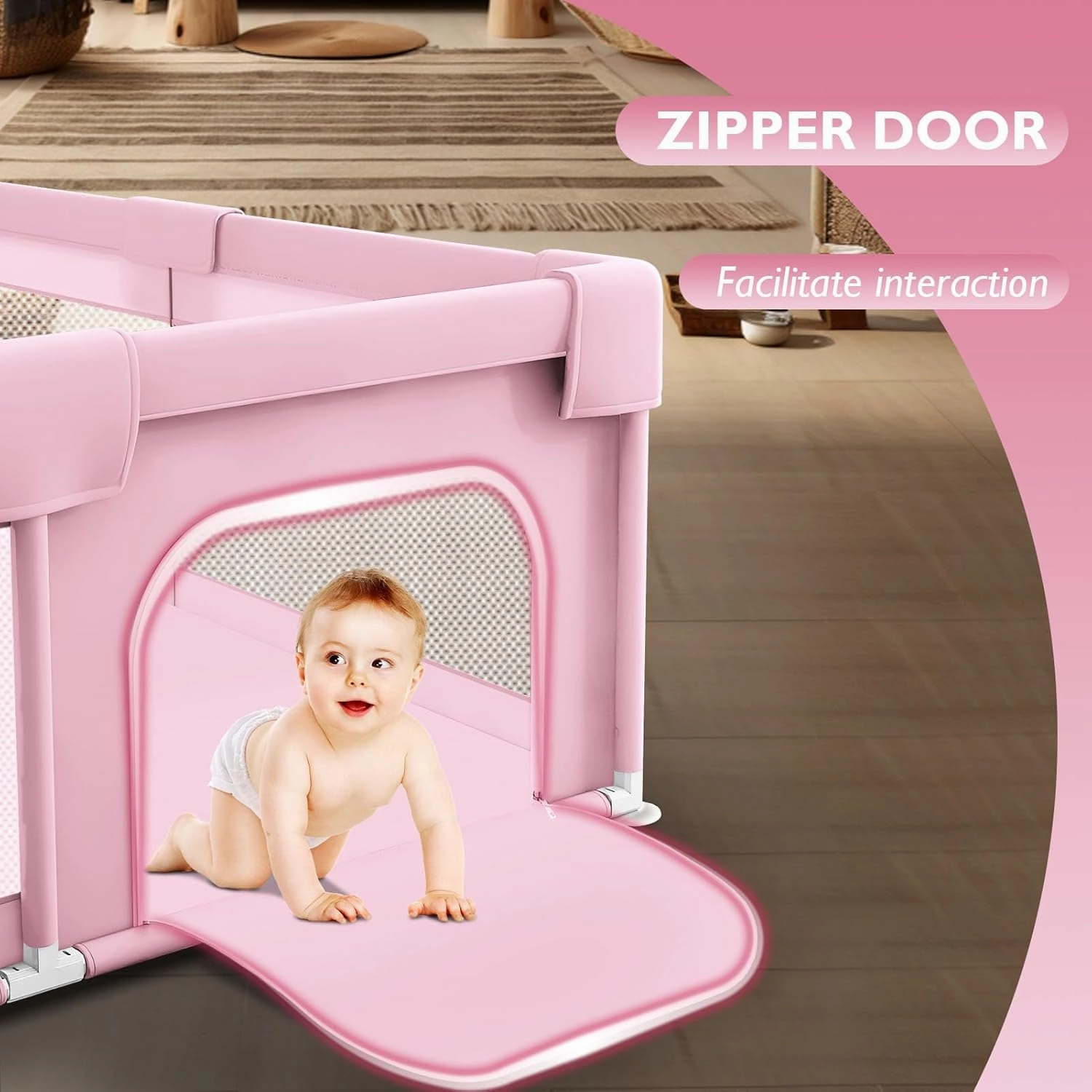 Baby Playpen for Babies and Toddlers Baby Fence Play Yards for Indoor & Outdoor with Breathable Mesh Anti-Fall (Pink