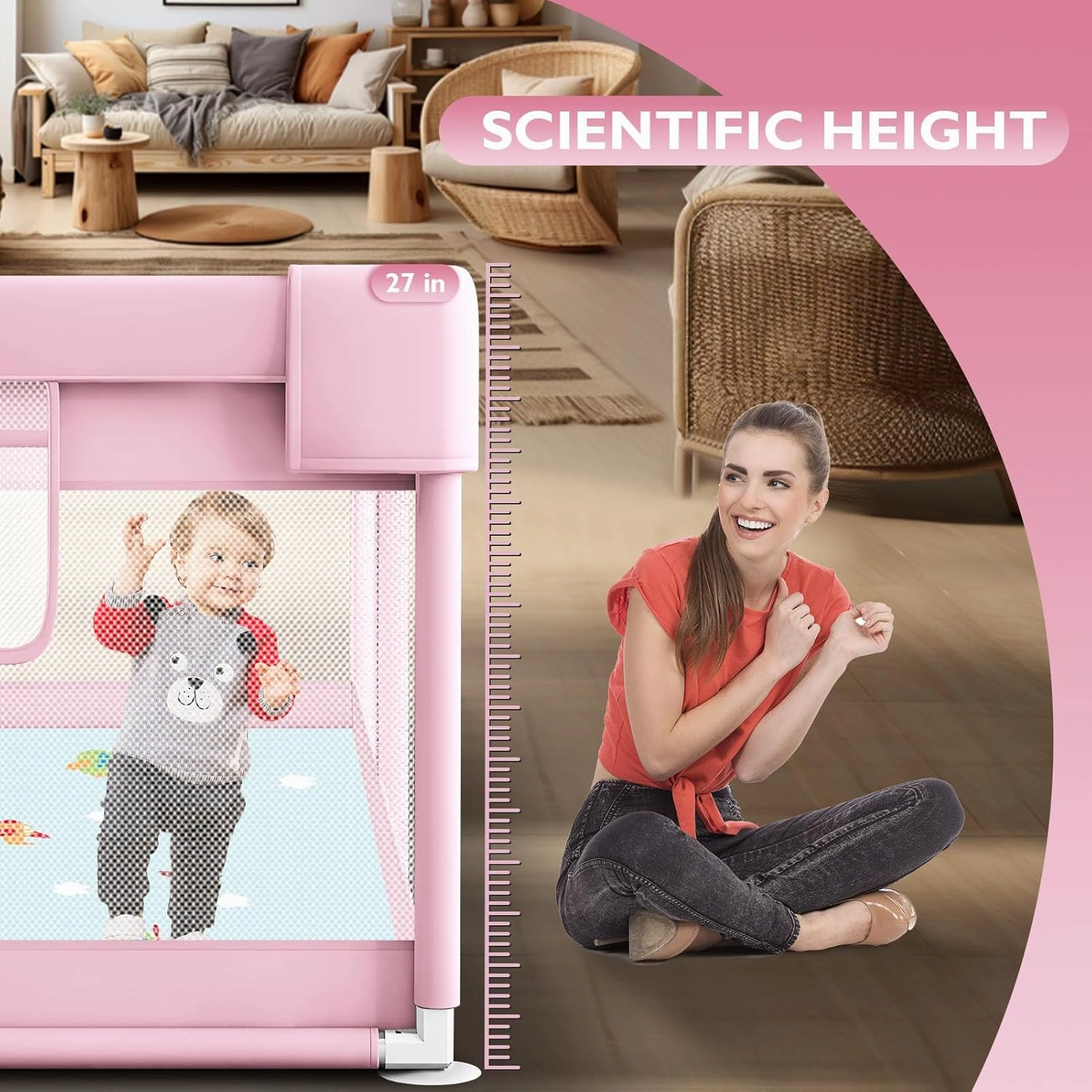 Baby Playpen for Babies and Toddlers Baby Fence Play Yards for Indoor & Outdoor with Breathable Mesh Anti-Fall (Pink