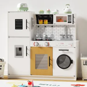 Babytronic Wooden Kitchen Playset for Kids, Interactive Play Kitchen with Lights & Sounds, Children Pretend Toy Kitchen Set with Faucet, Oven, Microwave, Kitchenware for Toddlers Ages 3  (White)