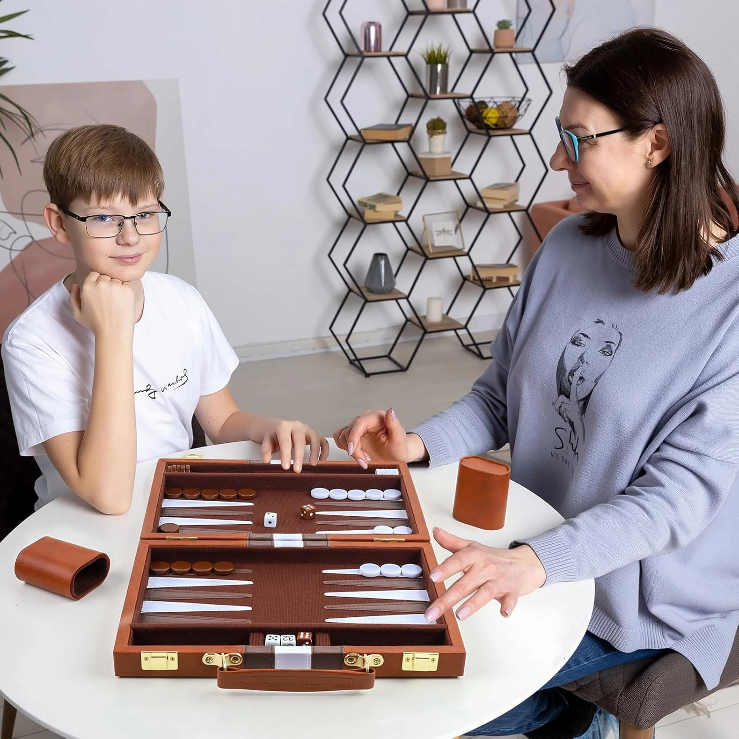 Backgammon Set 2 Players Classic Backgammon Sets for Adults Board Game with PU Leather Case Portable and Travel Backgammon Set (Brown, 11inch)