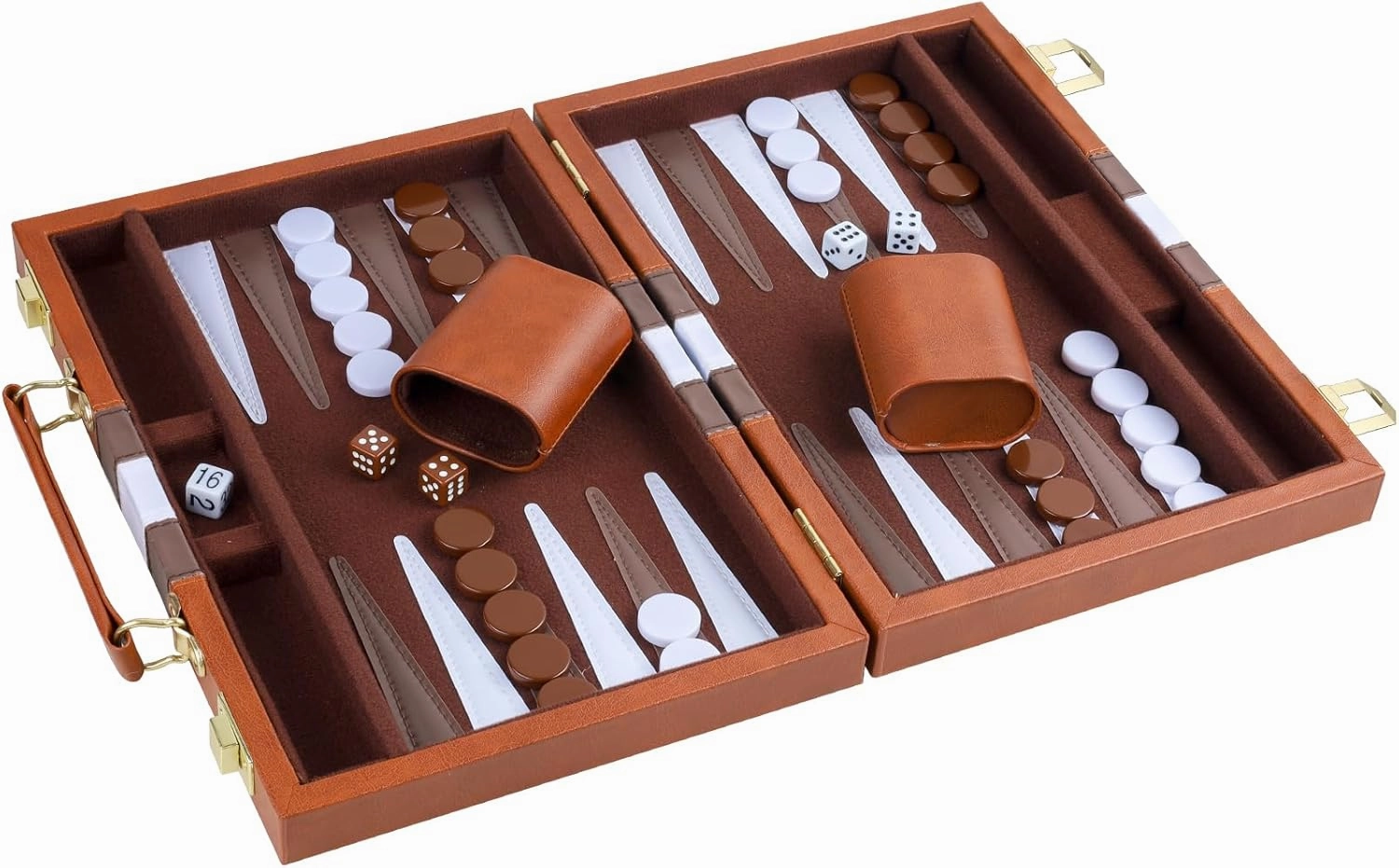Backgammon Set 2 Players Classic Backgammon Sets for Adults Board Game with PU Leather Case Portable and Travel Backgammon Set (Brown, 11inch)