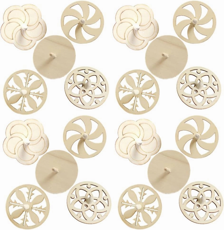 balacoo 20pcs Wood Spinning Toy DIY Wooden Spinning Tops Unfinished Spinning Tops Kids DIY Painting Toys Craft Supplies