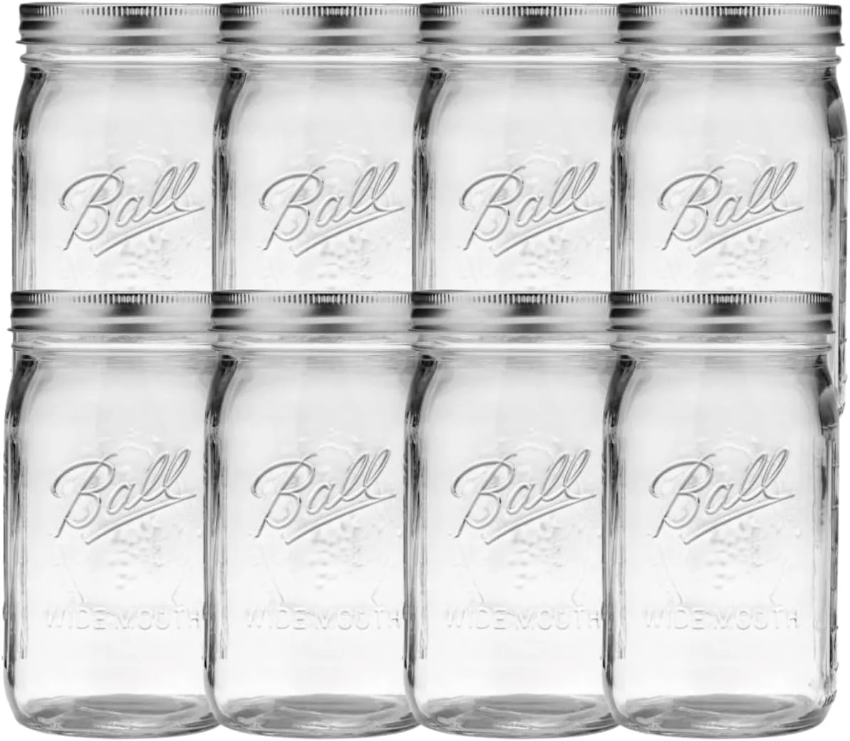 Ball Wide Mouth Glass Mason Jars with Lids and Bands, Used for Canning, Pickling, Juice, Jam, Jelly, Quart Size 32 Ounce (Pack of 8)