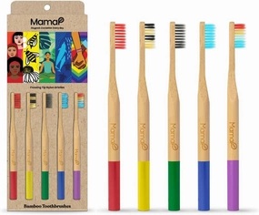 Bamboo Toothbrush Set for Adults (5-Pack) - MamaP Soft Bristles, Natural Eco-Friendly, Recyclable & Compostable Family Pack