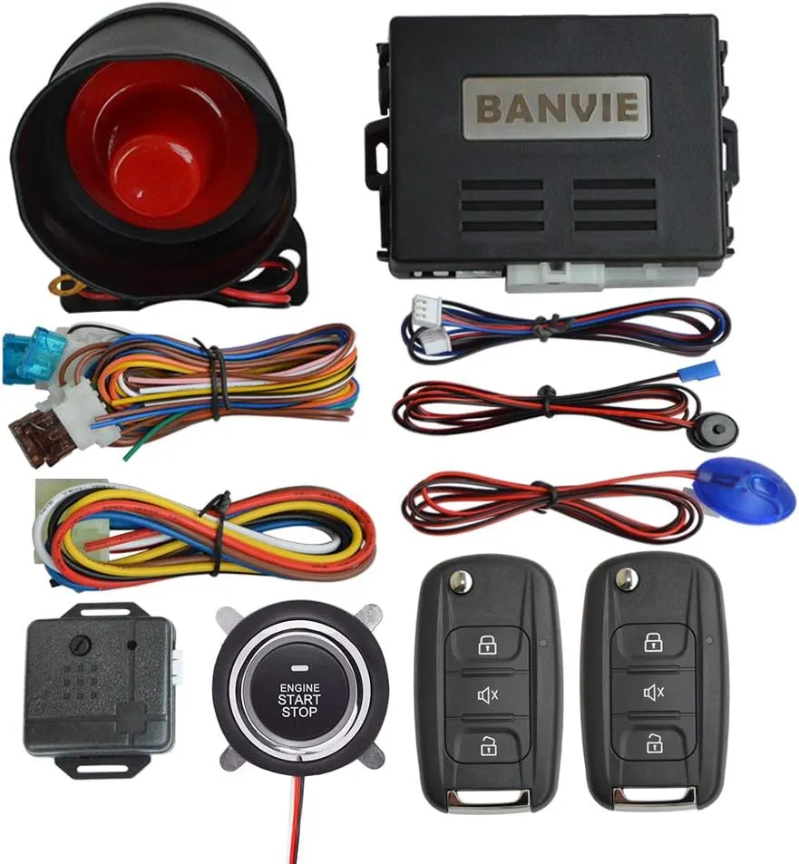 BANVIE Car Alarm System with Remote Start kit & Push to Engine Start Stop Button