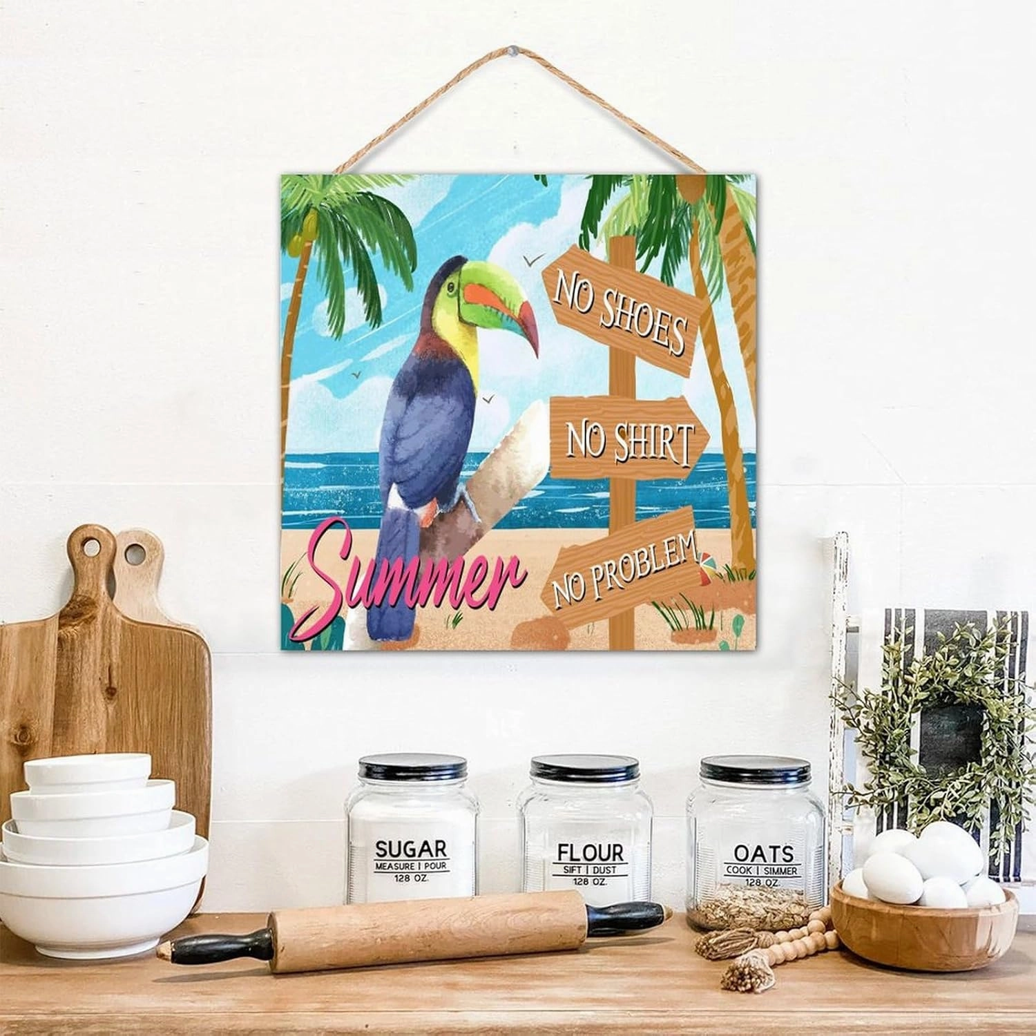 Bar Open No Shoes No Shirt No Problem Wood Plank Hanging Sign Wall Decoration Rustic Happy Hour Pool Beach Signs Painted Wooden Plaque Sign for Bedroom Dinning Room Porch 12x12in