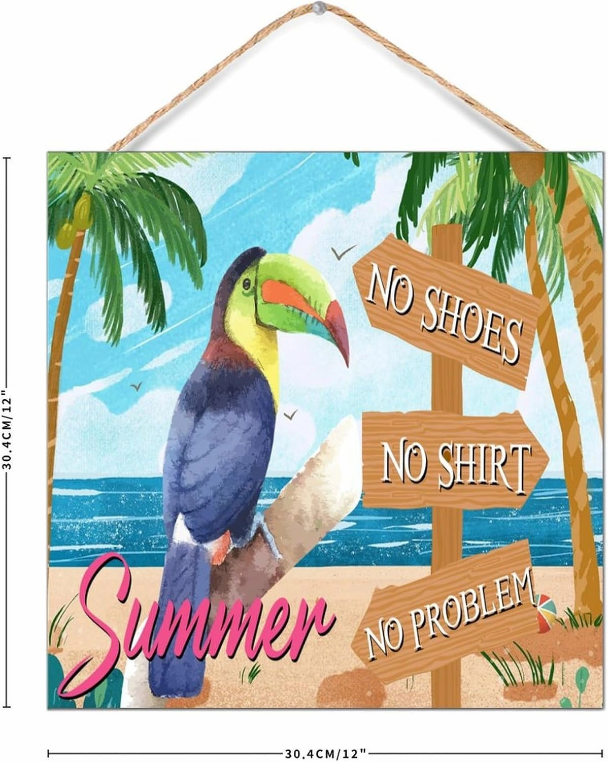 Bar Open No Shoes No Shirt No Problem Wood Plank Hanging Sign Wall Decoration Rustic Happy Hour Pool Beach Signs Painted Wooden Plaque Sign for Bedroom Dinning Room Porch 12x12in