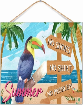 Bar Open No Shoes No Shirt No Problem Wood Plank Hanging Sign Wall Decoration Rustic Happy Hour Pool Beach Signs Painted Wooden Plaque Sign for Bedroom Dinning Room Porch 12x12in