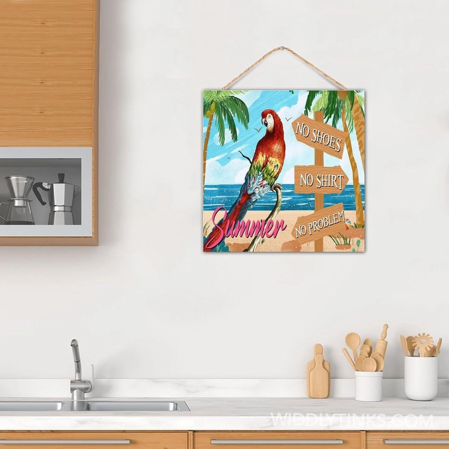 Bar Open No Shoes No Shirt No Problem Wood Wall Sign Wall Art Decorative Rustic Happy Hour Pool Beach Signs Painted Wood Signs for Indoor Dinning Room Outdoor 12x12in
