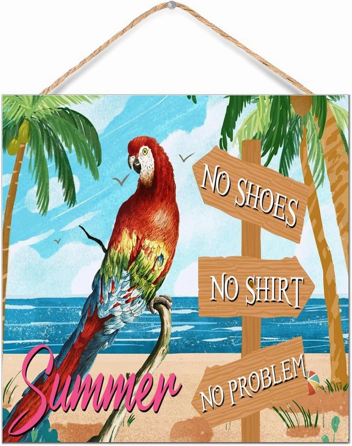 Bar Open No Shoes No Shirt No Problem Wood Wall Sign Wall Art Decorative Rustic Happy Hour Pool Beach Signs Painted Wood Signs for Indoor Dinning Room Outdoor 12x12in