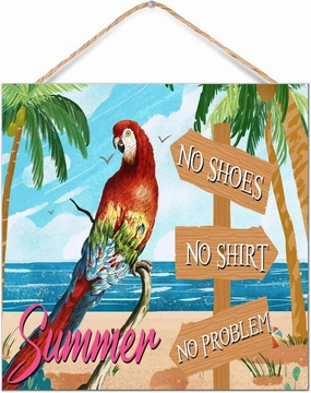 Bar Open No Shoes No Shirt No Problem Wood Wall Sign Wall Art Decorative Rustic Happy Hour Pool Beach Signs Painted Wood Signs for Indoor Dinning Room Outdoor 12x12in