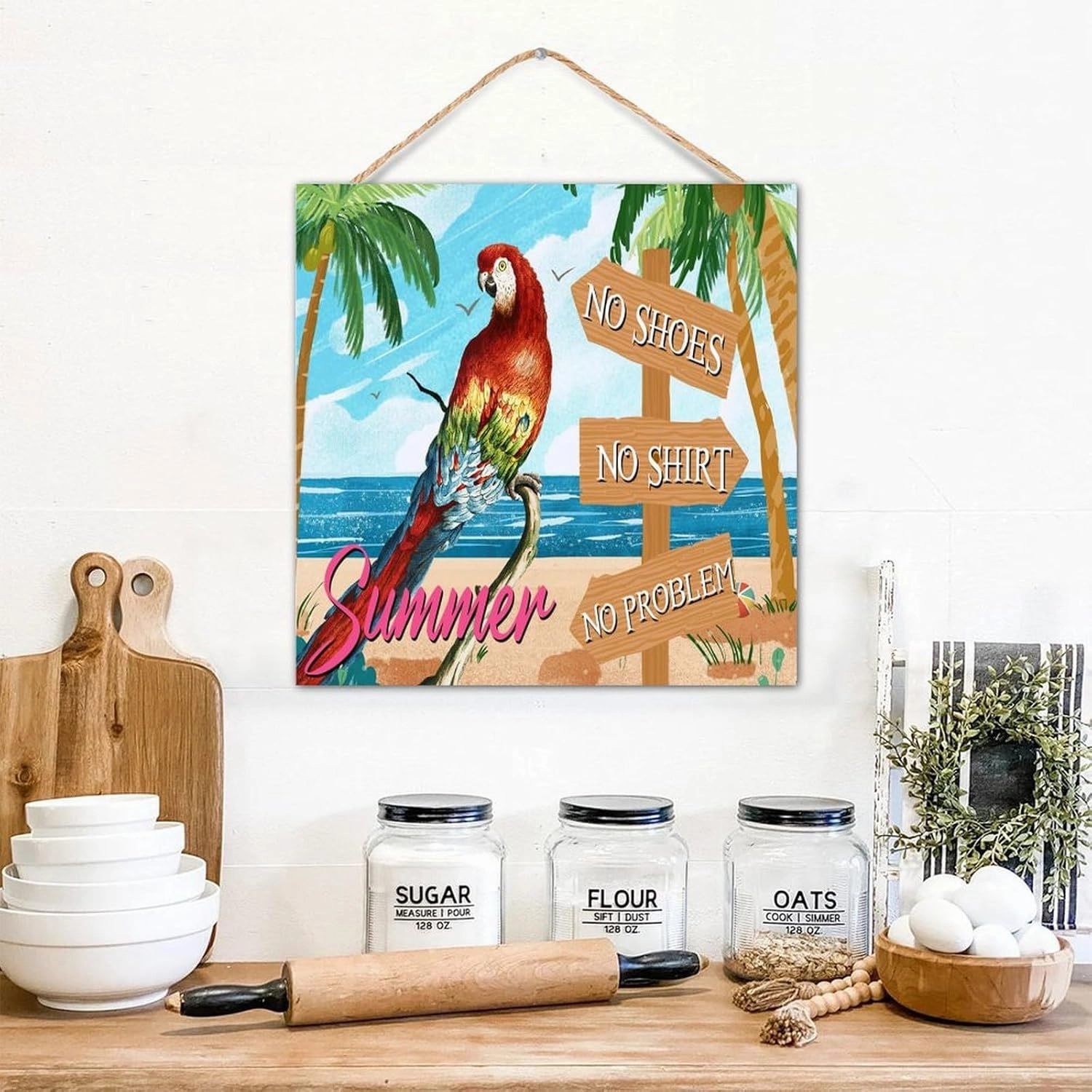Bar Open No Shoes No Shirt No Problem Wood Wall Sign Wall Art Decorative Rustic Happy Hour Pool Beach Signs Painted Wood Signs for Indoor Dinning Room Outdoor 12x12in