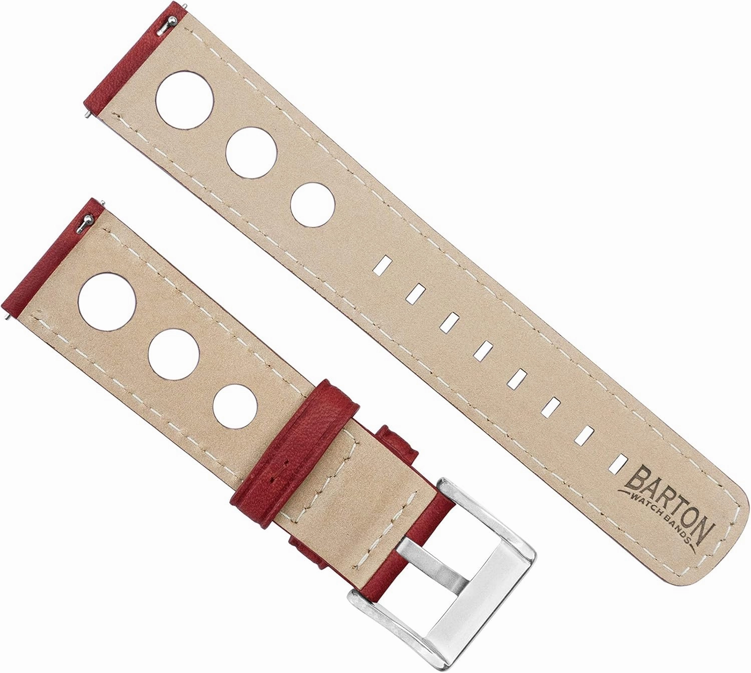 Barton Racing & Rally Horween Leather Straps with Integrated Quick Release Spring Bars - Standard Length fits Wrists 5" to 8"-18mm, 19mm, 20mm, 21mm, 22mm, 23mm & 24mm Watch Bands - Choose Strap Color & Width