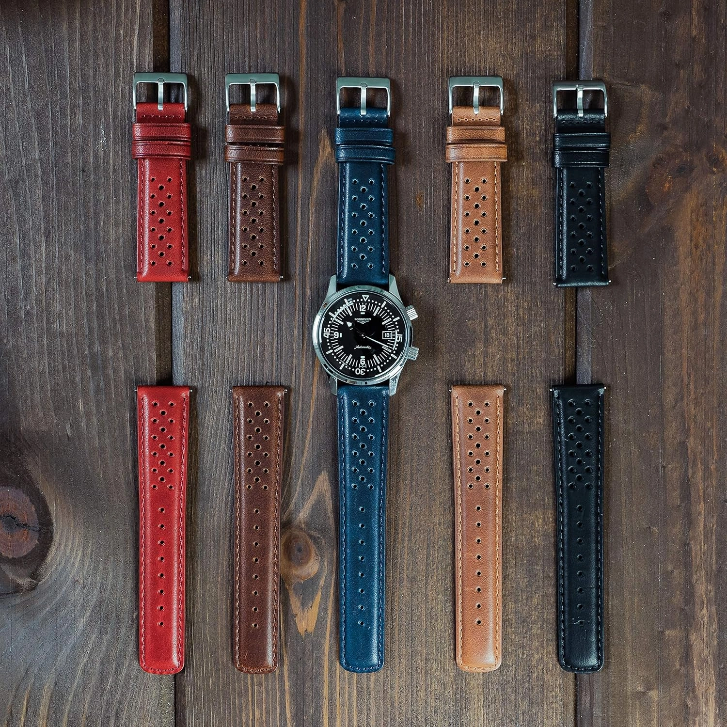 Barton Racing & Rally Horween Leather Straps with Integrated Quick Release Spring Bars - Standard Length fits Wrists 5" to 8"-18mm, 19mm, 20mm, 21mm, 22mm, 23mm & 24mm Watch Bands - Choose Strap Color & Width