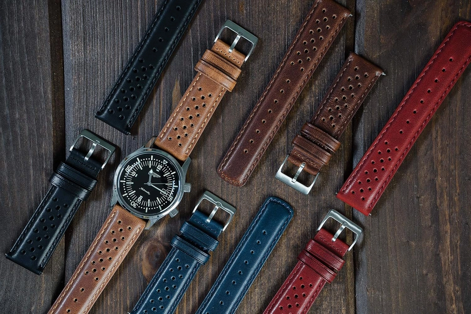 Barton Racing & Rally Horween Leather Straps with Integrated Quick Release Spring Bars - Standard Length fits Wrists 5" to 8"-18mm, 19mm, 20mm, 21mm, 22mm, 23mm & 24mm Watch Bands - Choose Strap Color & Width