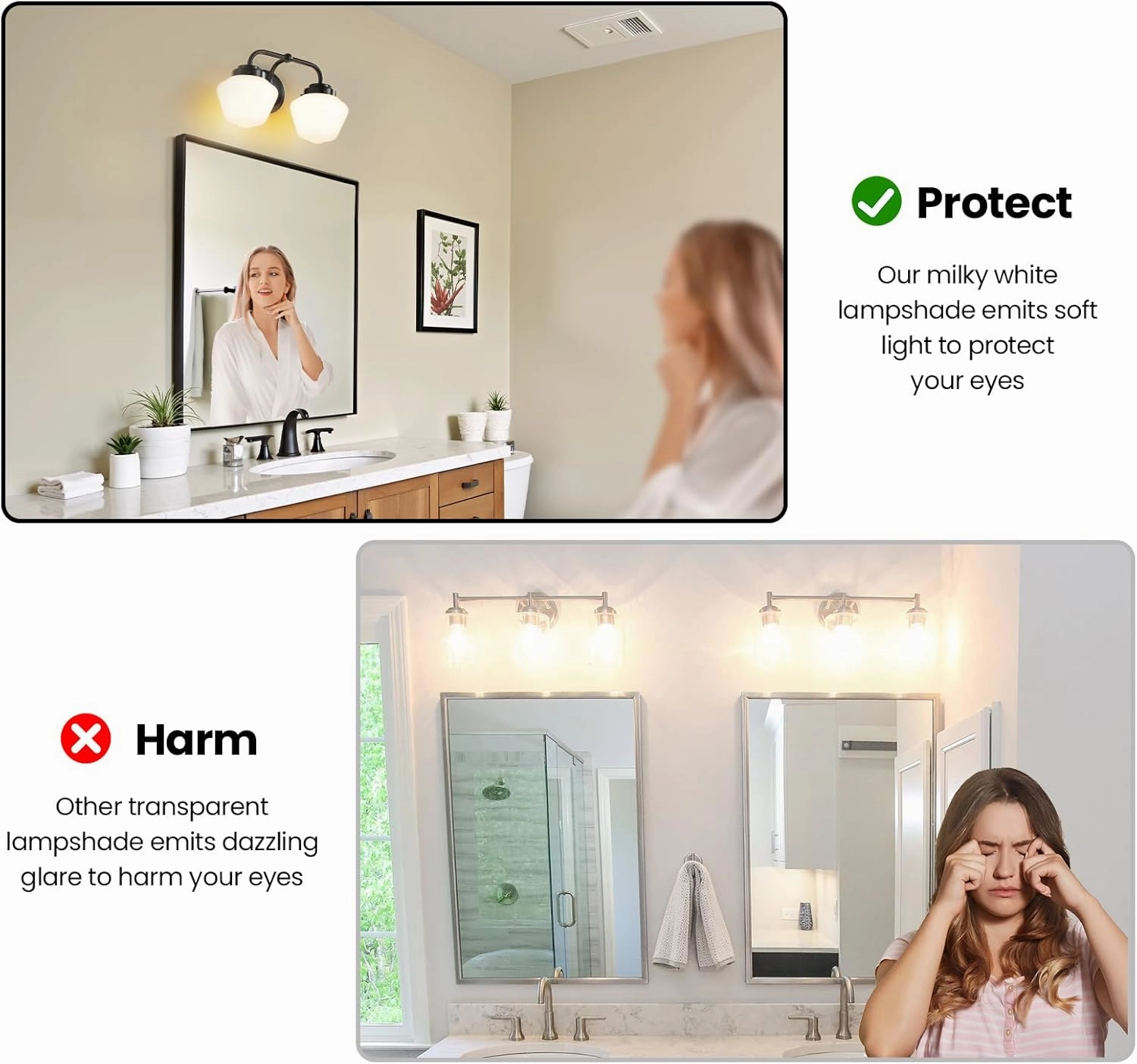 Bathroom Vanity Light Fixtures: 2-Light Black Bathroom Lighting Fixtures Over Mirror with Milky White Frosted Glass Shade, Farmhouse Modern Wall Light for Bath