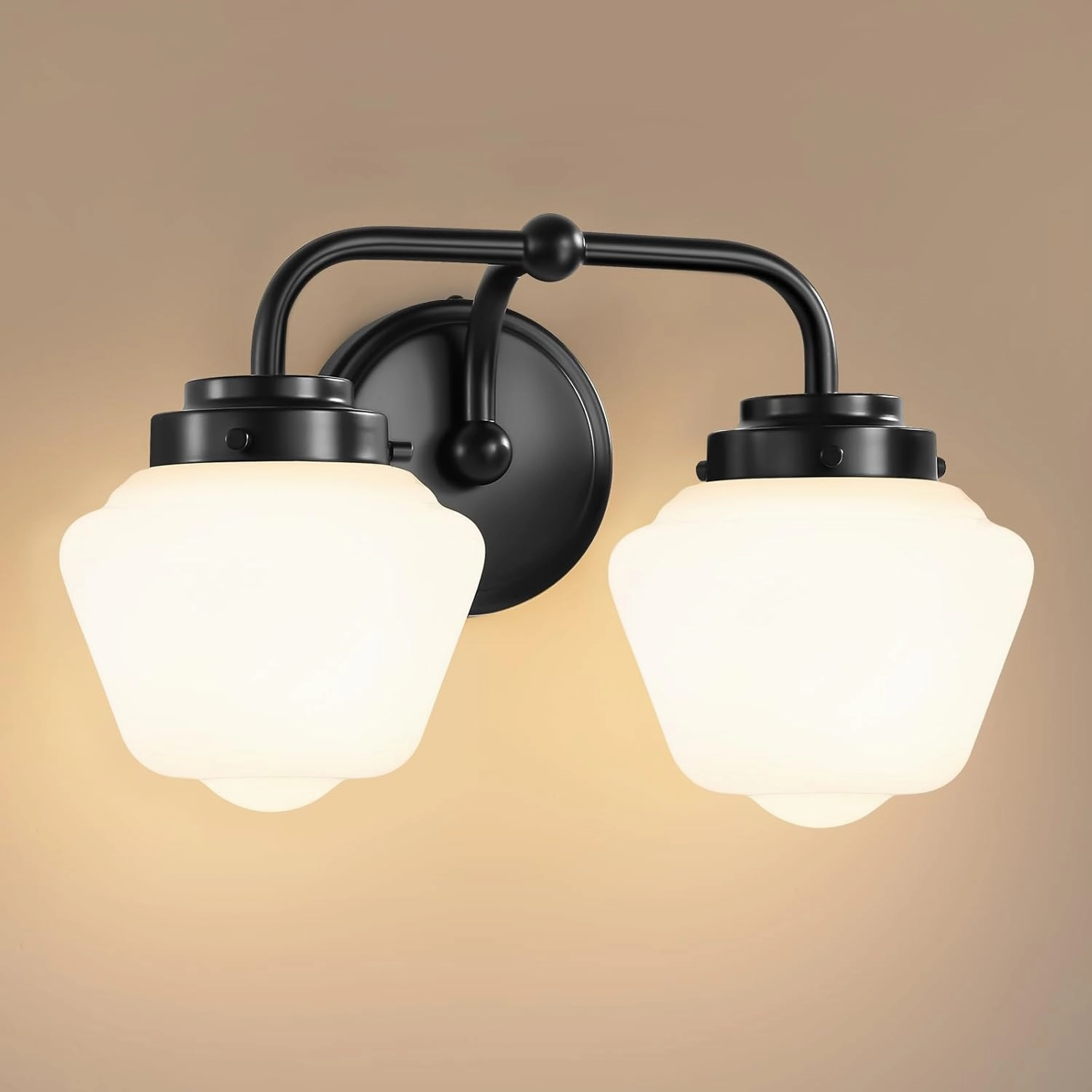 Bathroom Vanity Light Fixtures: 2-Light Black Bathroom Lighting Fixtures Over Mirror with Milky White Frosted Glass Shade, Farmhouse Modern Wall Light for Bath