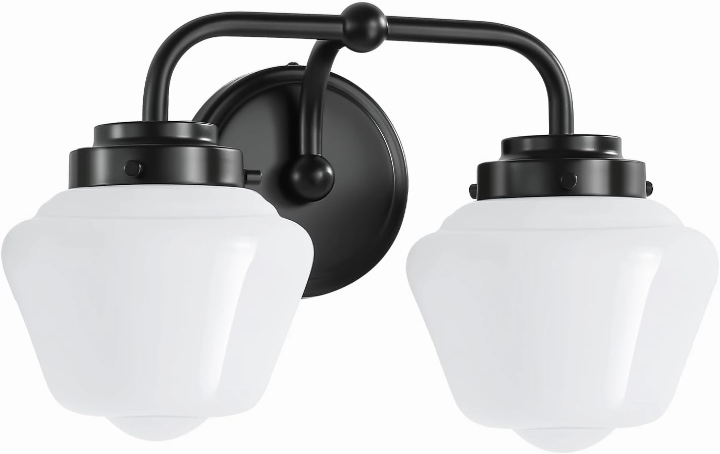 Bathroom Vanity Light Fixtures: 2-Light Black Bathroom Lighting Fixtures Over Mirror with Milky White Frosted Glass Shade, Farmhouse Modern Wall Light for Bath