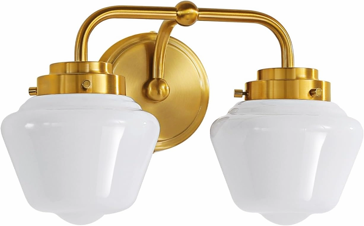 Bathroom Vanity Light Fixtures: 2-Lights Gold Bathroom Lighting Fixtures Over Mirror, Mid-Century Modern Wall Sconces with Frosted Milky Glass for Kitchen Bedroom Hallway