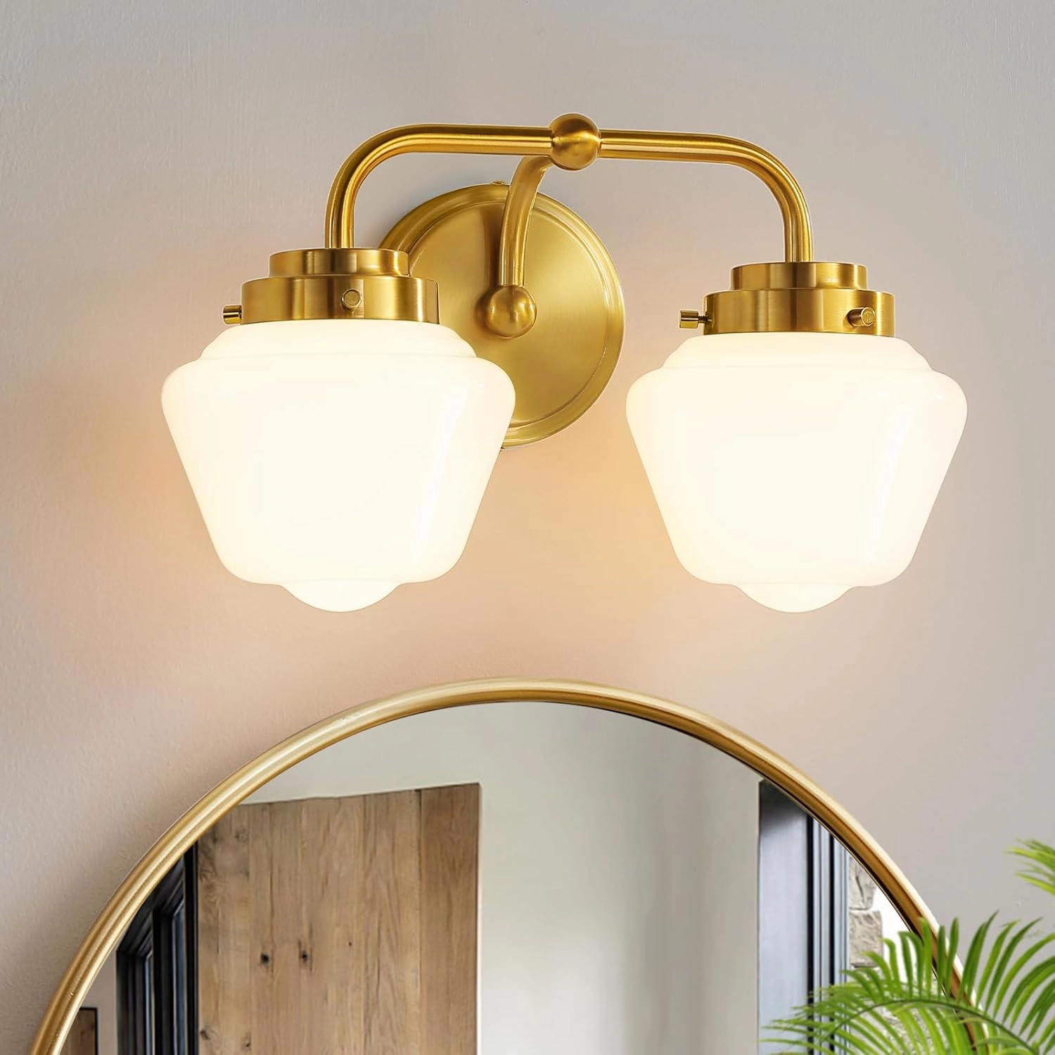Bathroom Vanity Light Fixtures: 2-Lights Gold Bathroom Lighting Fixtures Over Mirror, Mid-Century Modern Wall Sconces with Frosted Milky Glass for Kitchen Bedroom Hallway