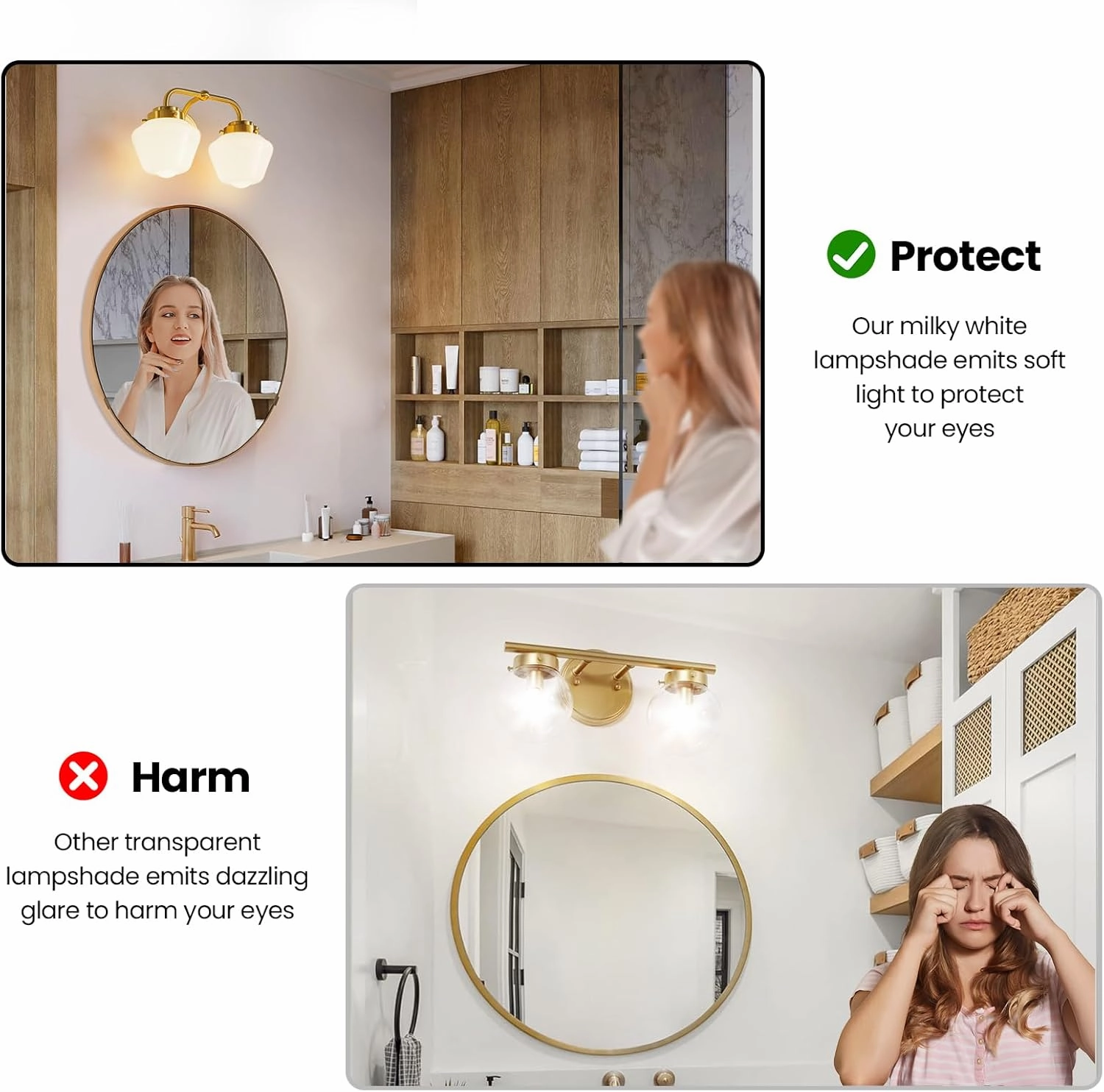 Bathroom Vanity Light Fixtures: 2-Lights Gold Bathroom Lighting Fixtures Over Mirror, Mid-Century Modern Wall Sconces with Frosted Milky Glass for Kitchen Bedroom Hallway