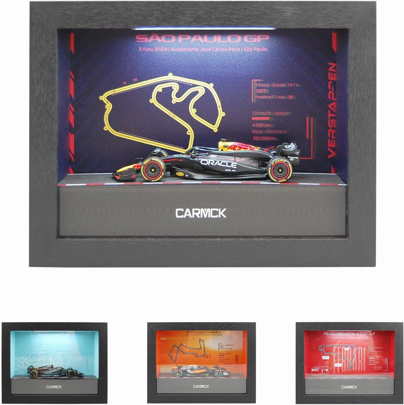 BBU 1/43 Scale F1 Model Car and Wooden Display Case Set 2024 RB19 F1#1 Max Verstappen Diecast Racing Car with Acrylic Dustproof and LED Light Showcase for Collectibles