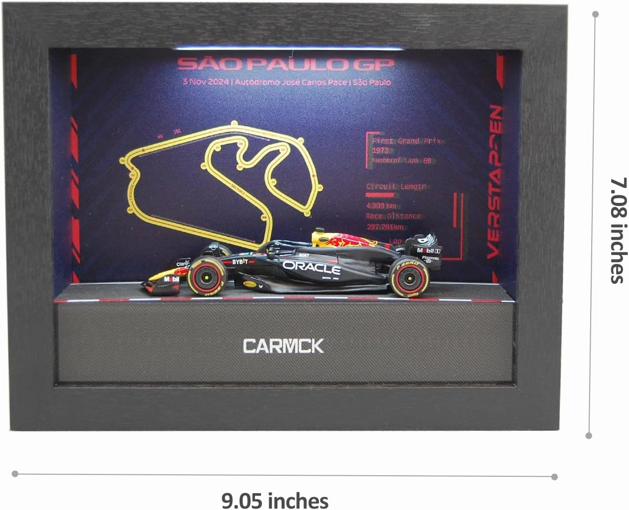 BBU 1/43 Scale F1 Model Car and Wooden Display Case Set 2024 RB19 F1#1 Max Verstappen Diecast Racing Car with Acrylic Dustproof and LED Light Showcase for Collectibles