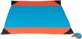 Beach, Travel and Picnic Blanket - Fair Trade and Handcrafted for Outdoor Use, Premium Parachute Silk, Incl. 4 Corner Pockets, Simple and Quick Set-Up - Aqua/Orange