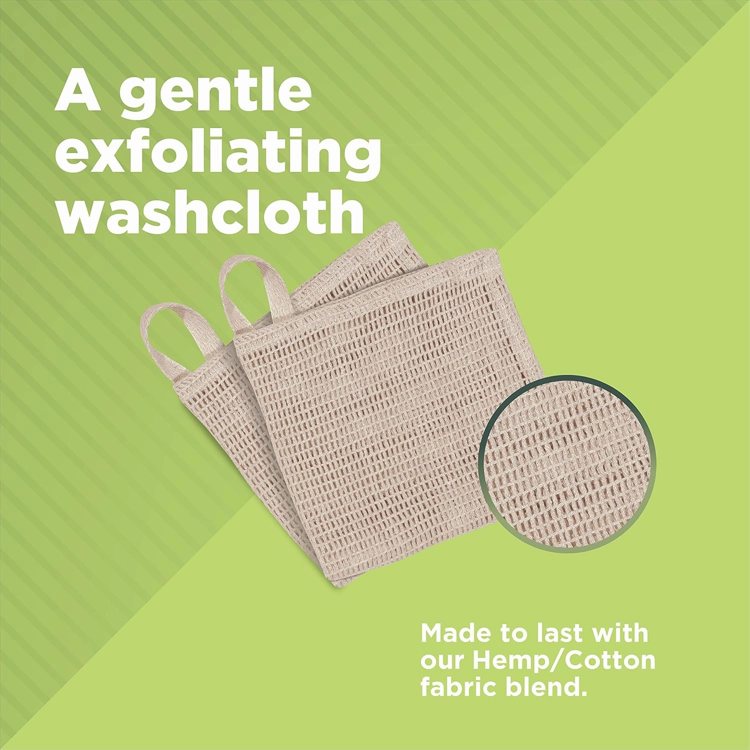 Bean Products Hemp Washcloth - Loose Weave Design for Effective Cleaning - Open Knit Exfoliating Wash Cloth - Fast Drying, Hemp & Organic Cotton - 10” x 12”, 2 Pack