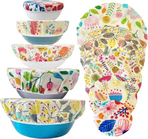 Beeswax Bowl Covers Reusable in 5 Size Stretch Cloth Fabric, Elastic Food Storage Covers Cotton Bread Bowl Covers Reusable Lids for Food, Fruits, Leftover