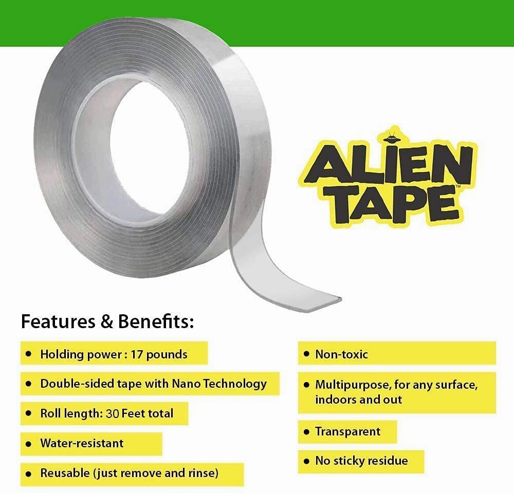 Bell Howell Alientape Nano Double Sided Tape, Multipurpose Removable Adhesive Transparent Grip & Alientape Strips