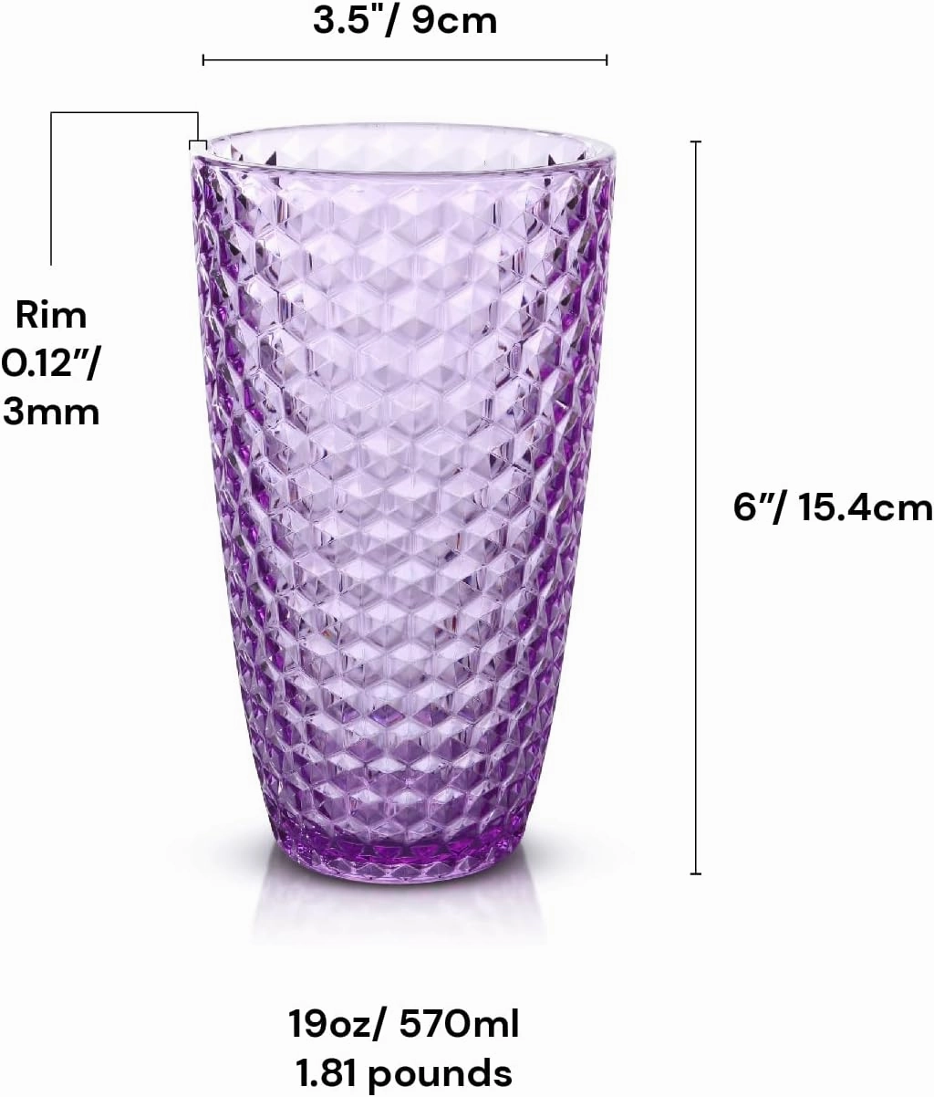 BELLAFORTE Shatterproof Tritan Plastic Tall Tumbler, 19oz Drinking Glasses Set of 4 - Laguna Beach Unbreakable Outdoor Drinkware for Party, Poolside, Indoor Use - Dishwasher Safe, BPA Free - Purple