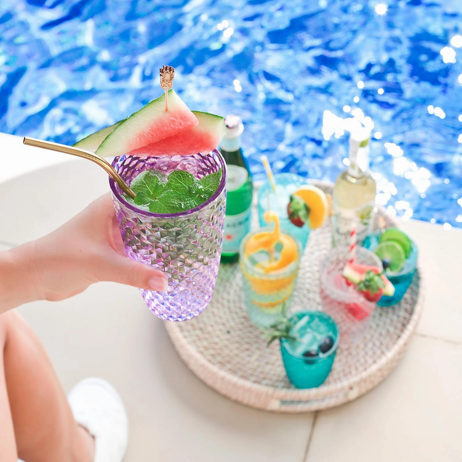 BELLAFORTE Shatterproof Tritan Plastic Tall Tumbler, 19oz Drinking Glasses Set of 4 - Laguna Beach Unbreakable Outdoor Drinkware for Party, Poolside, Indoor Use - Dishwasher Safe, BPA Free - Purple