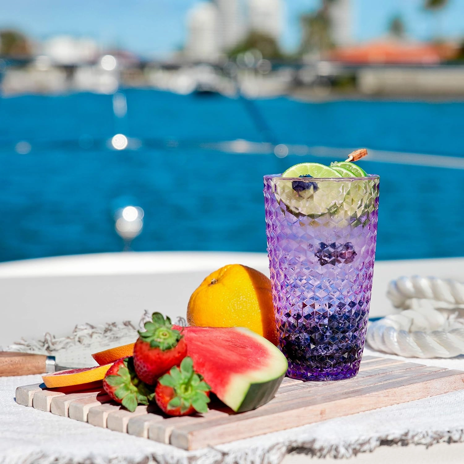 BELLAFORTE Shatterproof Tritan Plastic Tall Tumbler, 19oz Drinking Glasses Set of 4 - Laguna Beach Unbreakable Outdoor Drinkware for Party, Poolside, Indoor Use - Dishwasher Safe, BPA Free - Purple