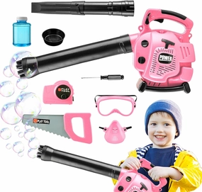 BELLOCHIDDO Bubble Leaf Blower Toy - Upgraded Bubble Machine and Kids Leaf Blower, 2 in 1 with Extra Bubble Tube, Outdoor Gardening Toys for Toddlers & Kids (Pink)