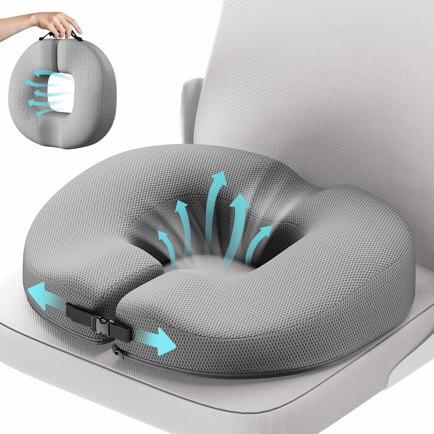 Benazcap Donut Pillow Seat Cushion for Tailbone Pain Relief, Memory Foam Hemorrhoid Pillow by Ergonomic for Coccyx, Sciatica, Pregnancy, Postpartum-Grey