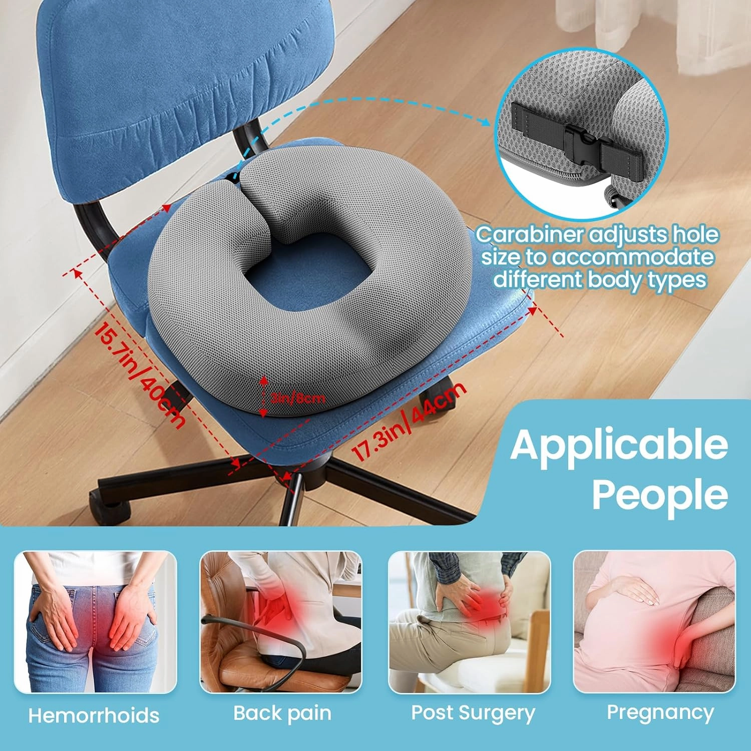 Benazcap Donut Pillow Seat Cushion for Tailbone Pain Relief, Memory Foam Hemorrhoid Pillow by Ergonomic for Coccyx, Sciatica, Pregnancy, Postpartum-Grey