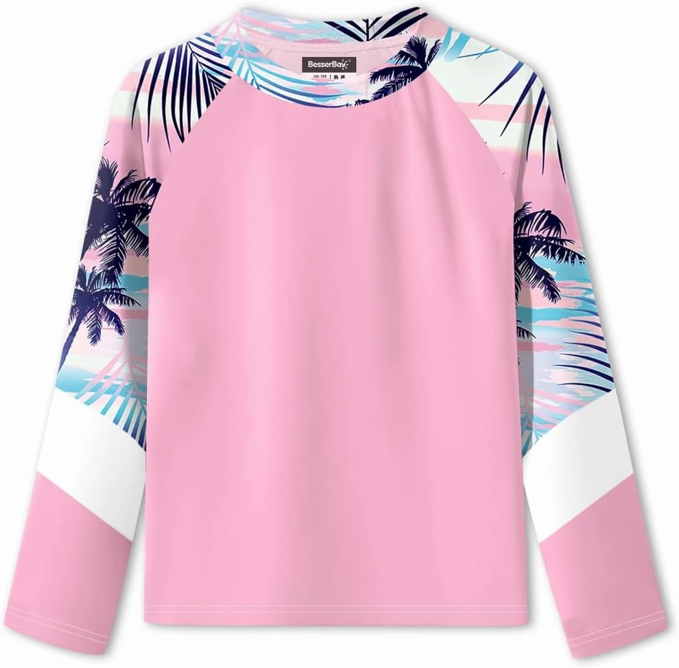 BesserBay Girl's UPF 50  Quick-Dry Tropical Long Sleeve Rash Guard Shirt 4-14 Years