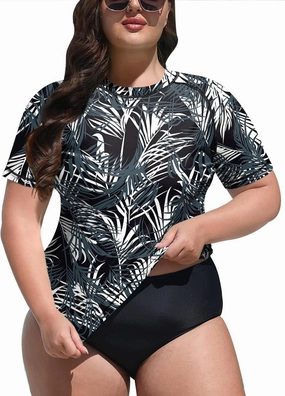 BesserBay Women's UPF 50  Sun Protection Rashguard Shirt Short Sleeve Quick Dry Plus Size Swim Shirt Swimsuit Top