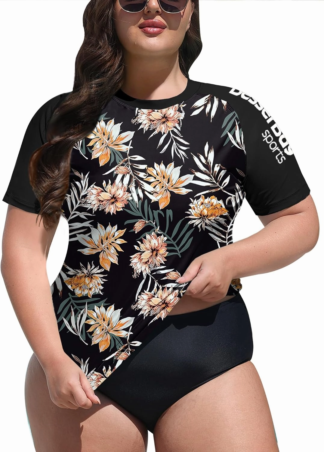 BesserBay Women's UPF 50  Sun Protection Rashguard Shirt Short Sleeve Quick Dry Plus Size Swim Shirt Swimsuit Top
