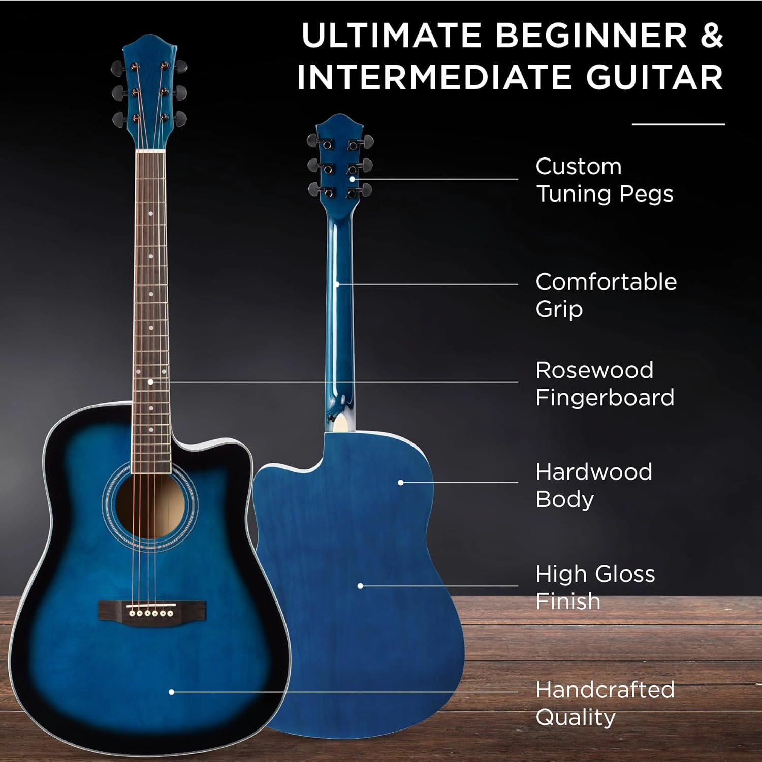 Best Choice Products 41in Beginner Acoustic Guitar Full Size All Wood Cutaway Guitar Starter Set w/Case, Strap, Capo, Strings, Picks - Blue
