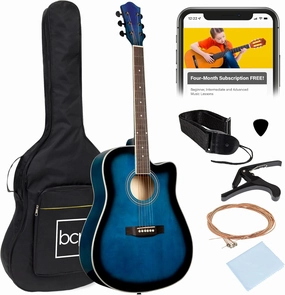 Best Choice Products 41in Beginner Acoustic Guitar Full Size All Wood Cutaway Guitar Starter Set w/Case, Strap, Capo, Strings, Picks - Blue