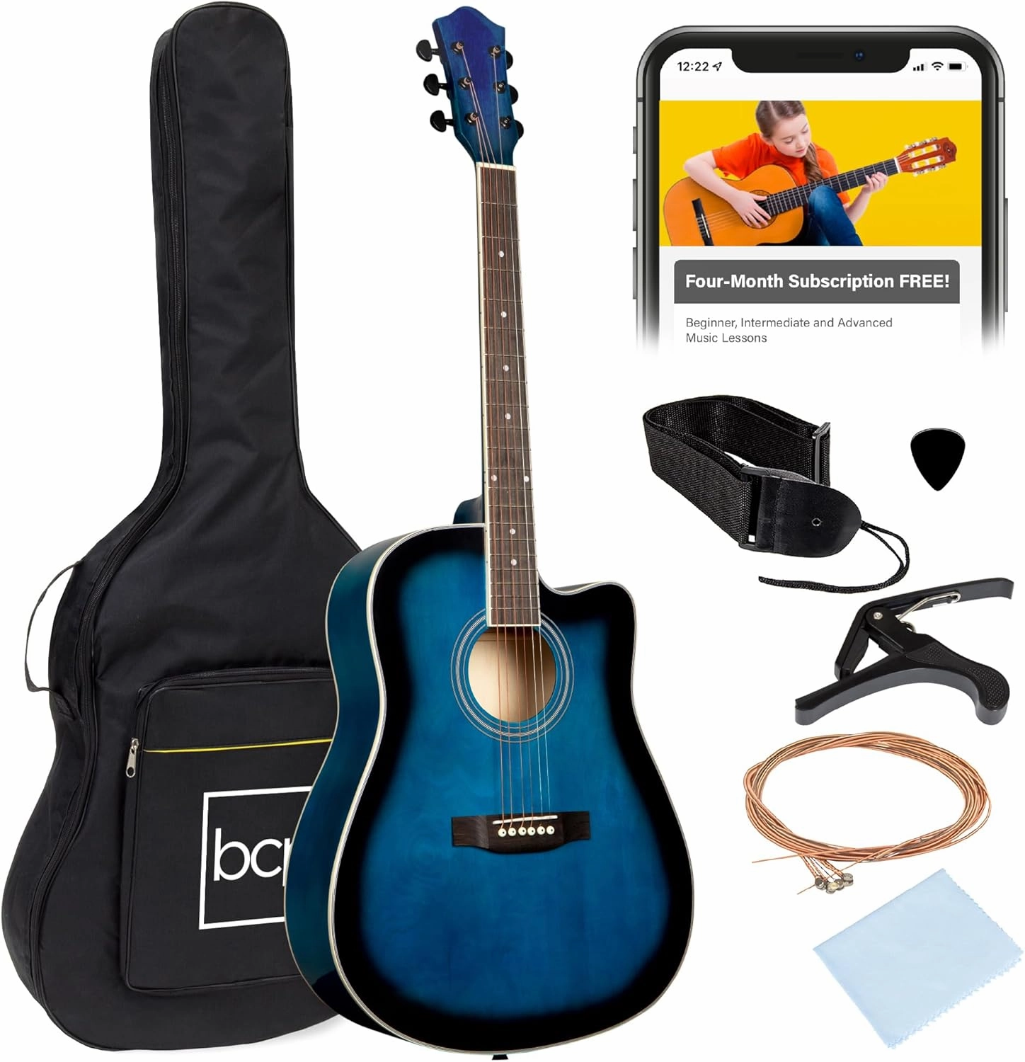 Best Choice Products 41in Beginner Acoustic Guitar Full Size All Wood Cutaway Guitar Starter Set w/Case, Strap, Capo, Strings, Picks - Blue