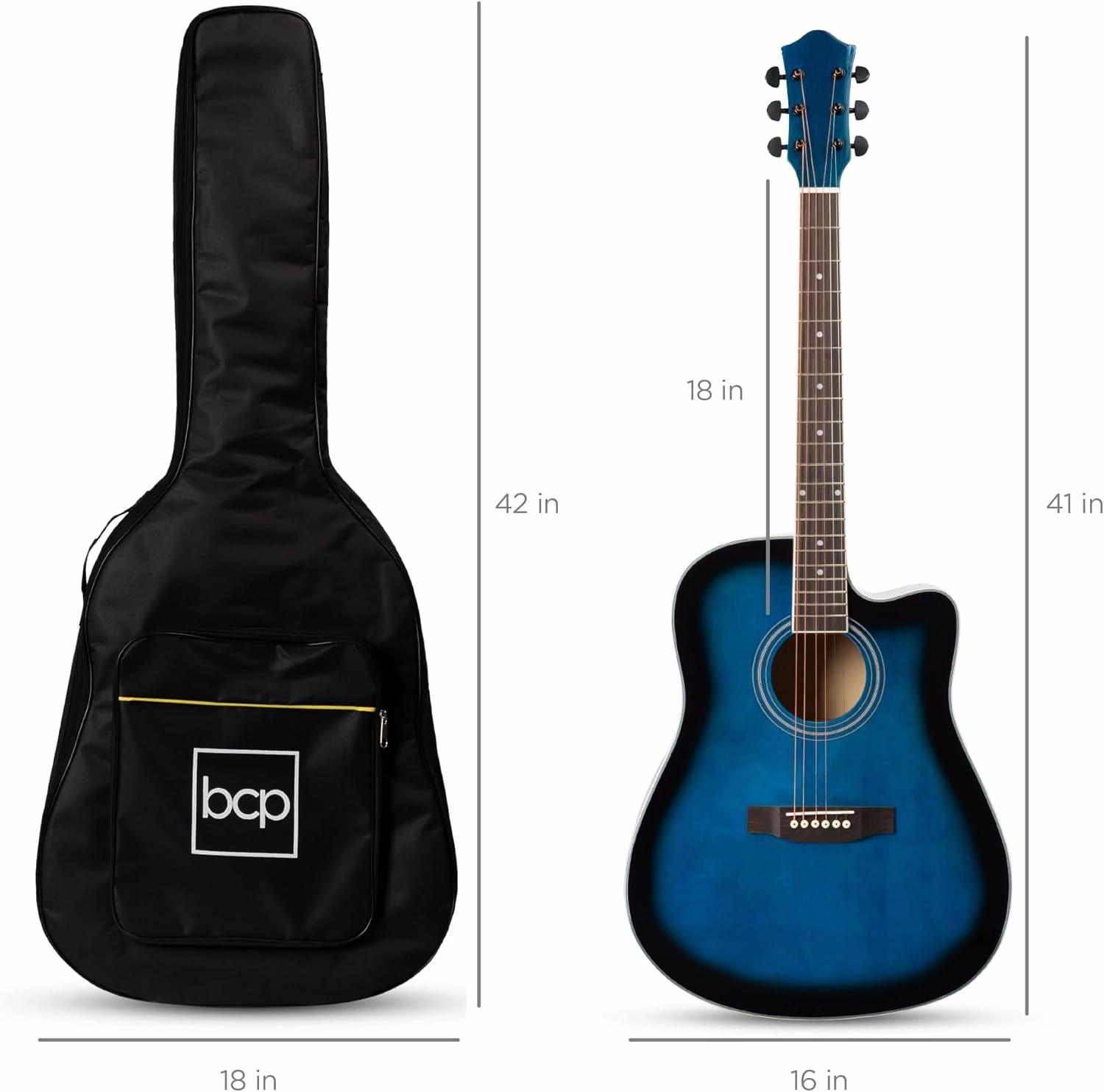 Best Choice Products 41in Beginner Acoustic Guitar Full Size All Wood Cutaway Guitar Starter Set w/Case, Strap, Capo, Strings, Picks - Blue