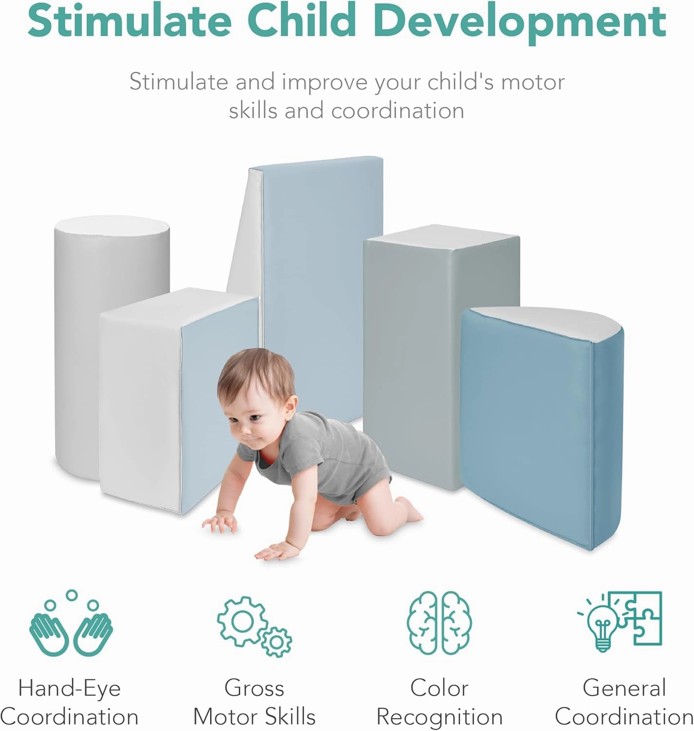 Best Choice Products 5-Piece Kids Climb & Crawl Soft Foam Block Activity Play Structures for Child Development, Color Coordination, Motor Skills - Blue
