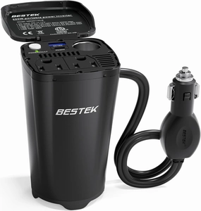 BESTEK 200W Power Inverter, 12V DC to 110V AC Car Plug Adapter Outlet Converter with [30W USB-C]/USB-Fast Charger(18W) / Dual AC Outlets/car Charger for Laptop